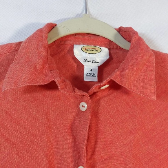 Vintage Talbots Orange Irish Linen Button Up Short Sleeve Size 4 - Picture 3 of 6